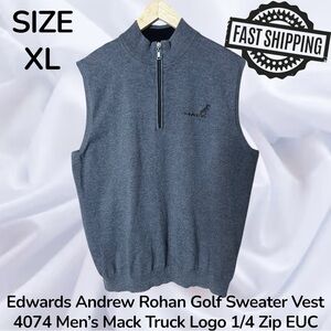 Edwards Andrew Rohan Golf Sweater Vest 4074 Mens XL Mack Truck Logo 1/4 Zip EUC